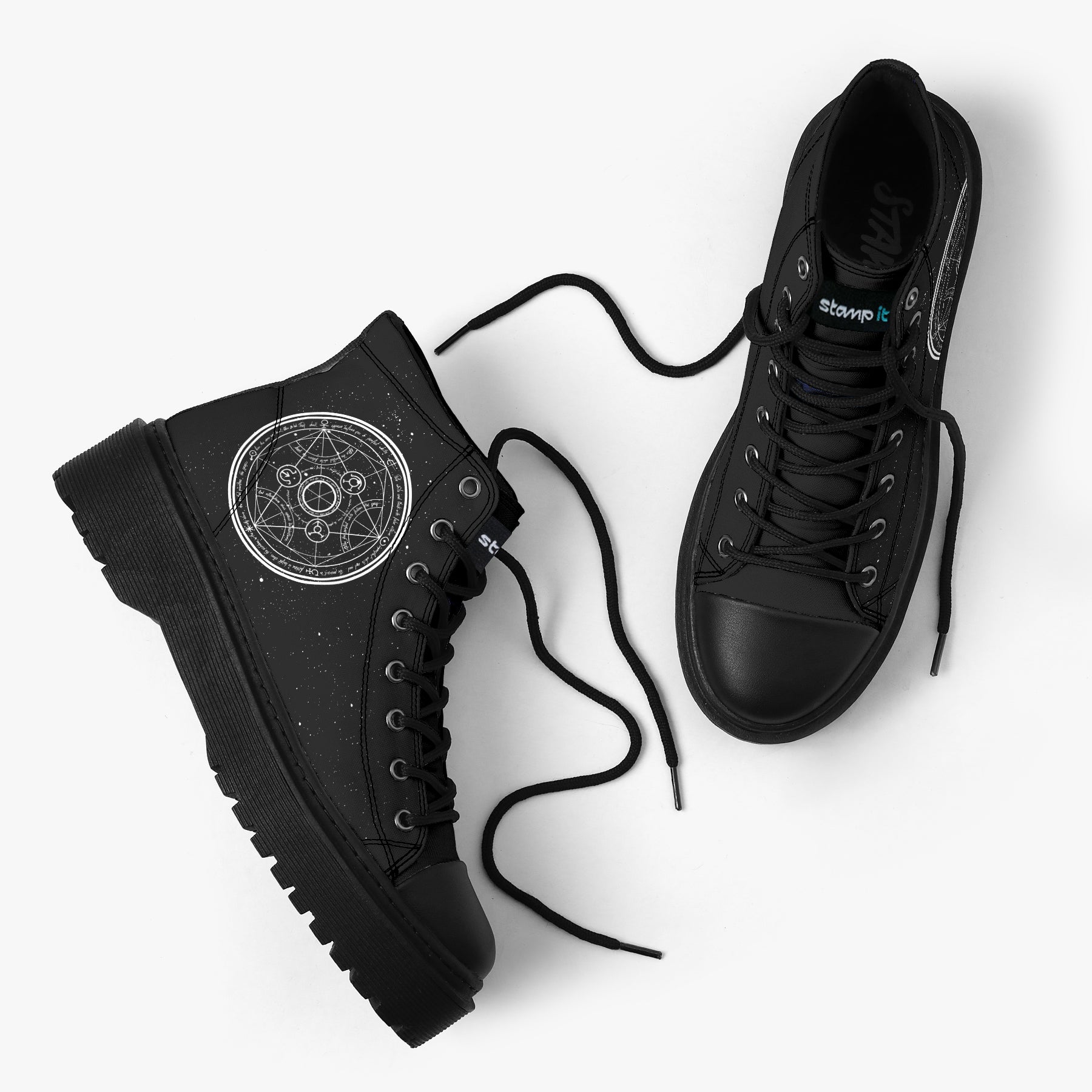 Tênis Cano Alto Plataforma Preto Fullmetal Alchemist Pentagrama