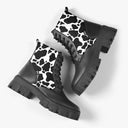 Bota Coturno Tratorada Cano Médio Animal Print Vaca CowTradicional Branco Animal Print