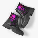 Bota Coturno Tratorada Cano Médio Caveira Neon Pink Lights Preto Caveiras