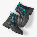 Bota Coturno Tratorada Cano Médio Caveira Esqueleto Skatista Neon Preto Caveiras