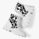 Bota Coturno Tratorada Cano Médio Animal Print Vaca CowTradicional Branco Animal Print