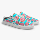 Tênis Mule Listras Azul Branco Donuts Rosa Abstrato